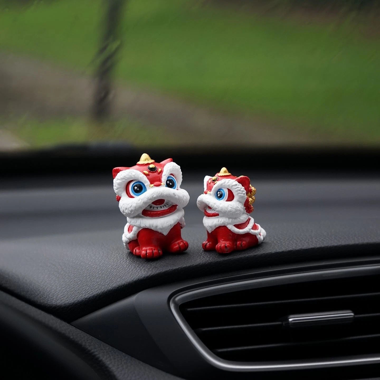 Chinese Style Lion Dance Car Ornament Dashboard Triangle Window Decor Gift 2pc 07FC0E-D4 - KOEEK