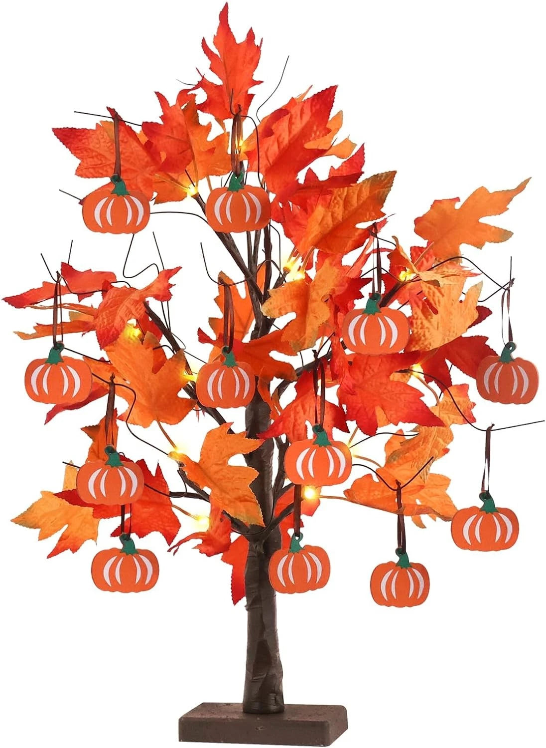 24”2FT Lighted Maple Leaves Tree with 24 LEDs & 12 Wood Pumpkin Ornaments 07FC0E-D4 - KOEEK