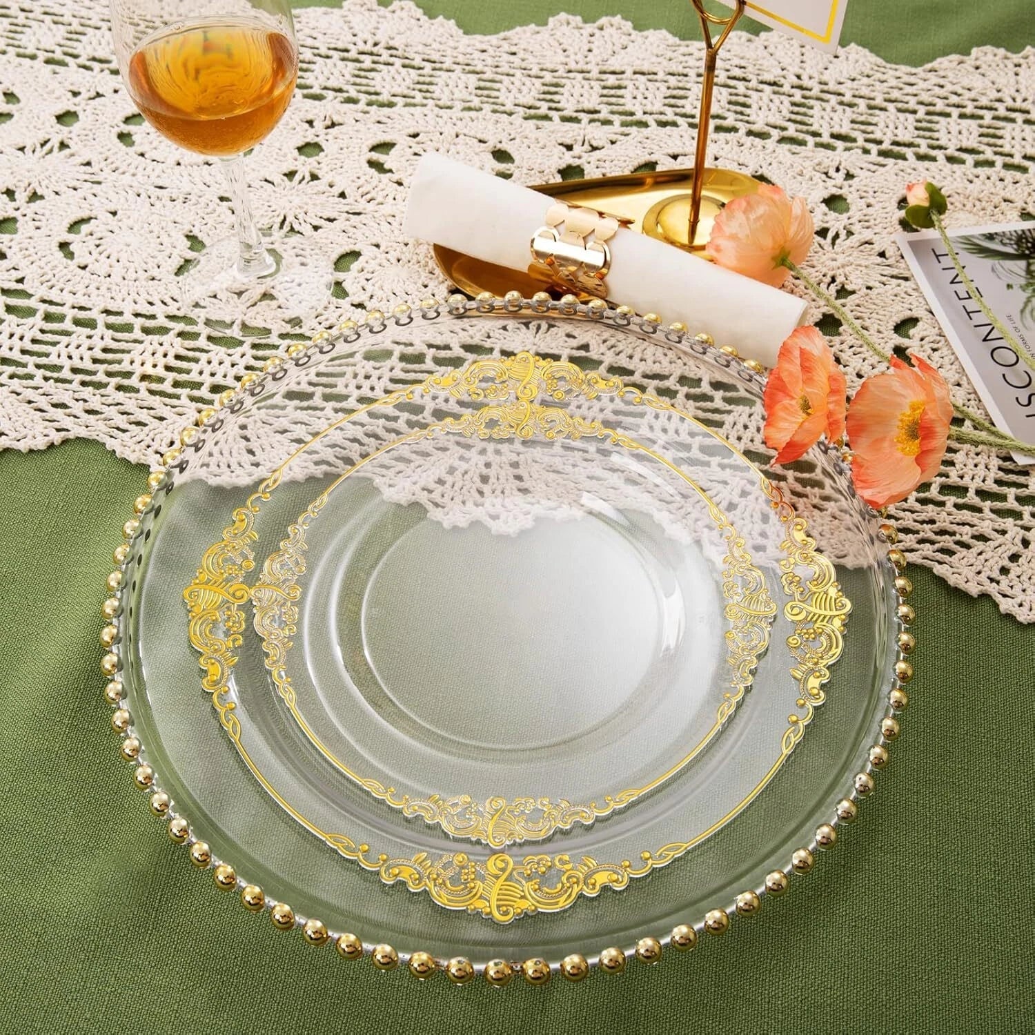 Clear & Gold 100PCS Heavyweight Disposable Plates - 50PCS 10.25" Dinner & 50PCS 07FC0E-D4 - KOEEK