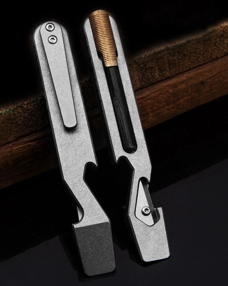 EDCTitanium Alloy Multi-function Crowbar Outdoor Survival Strike Fire ToolOpener 07FC0E-D4 - KOEEK