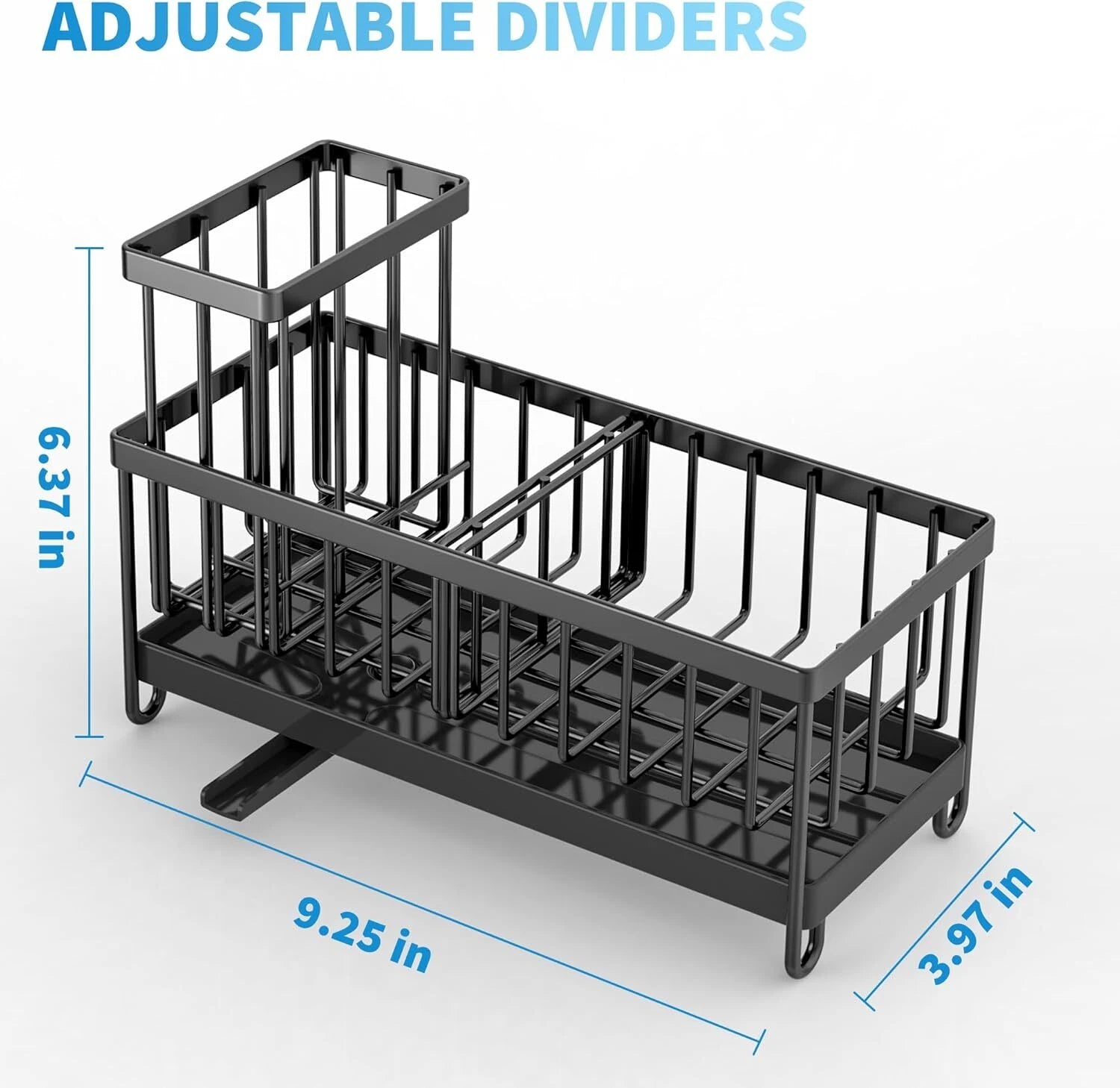 Black Sponge Holder for Kitchen Sink,Sink Caddy Organizer with High Brush Holder 07FC0E-D4 - KOEEK
