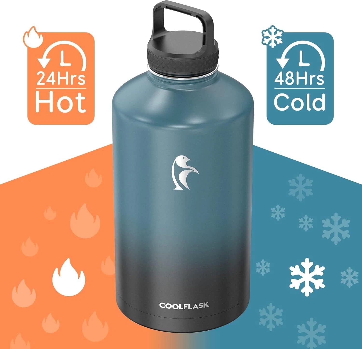 128 oz.Gallon Insulated Water Bottle with Straw and 3 Lids,Stainless Steel Metal 07FC0E-D4 - KOEEK
