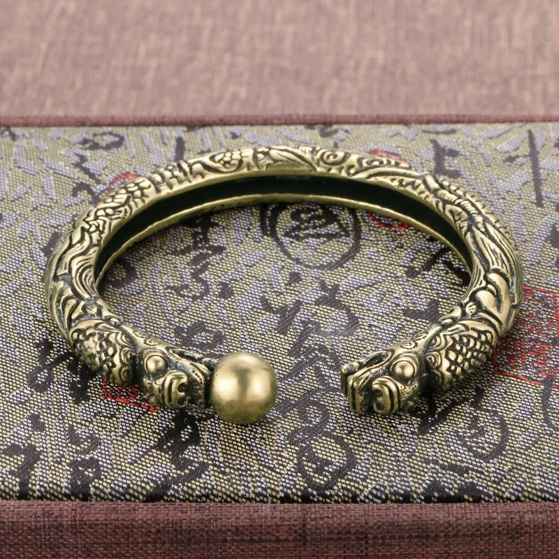 Chinese Trend Zodiac Dragon Cuff Bracelet Vintage Brass Open Jewelry Gift 07FC0E-D4 - KOEEK