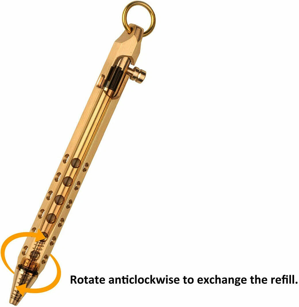 Six-Edge Solid Brass Pen Practical Pen Signature Pen Ball Pen with Key Ring EDC 07FC0E-D4 - KOEEK