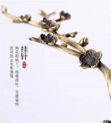 Brass Plum Blossom Flower Calligraphy Frame Hanger Pen Brush Rack Stand Gift 07FC0E-D4 - KOEEK