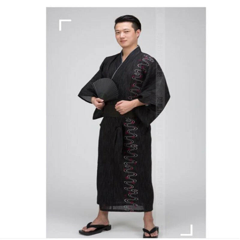 Japanese Yukata Kimono Double-layered Cotton Bathrobe Robe Men's Long Pajamas 07FC0E-D4 - KOEEK