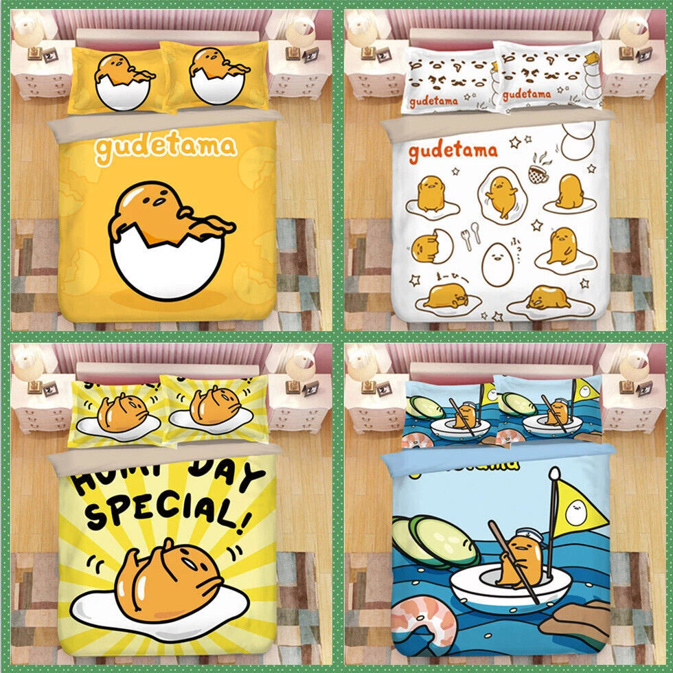 Gudetama Bedding Bed Sheet Duvet Cover Pillowcase Cute Anime Bedding Set 3/4 PCS 07FC0E-D4 - KOEEK