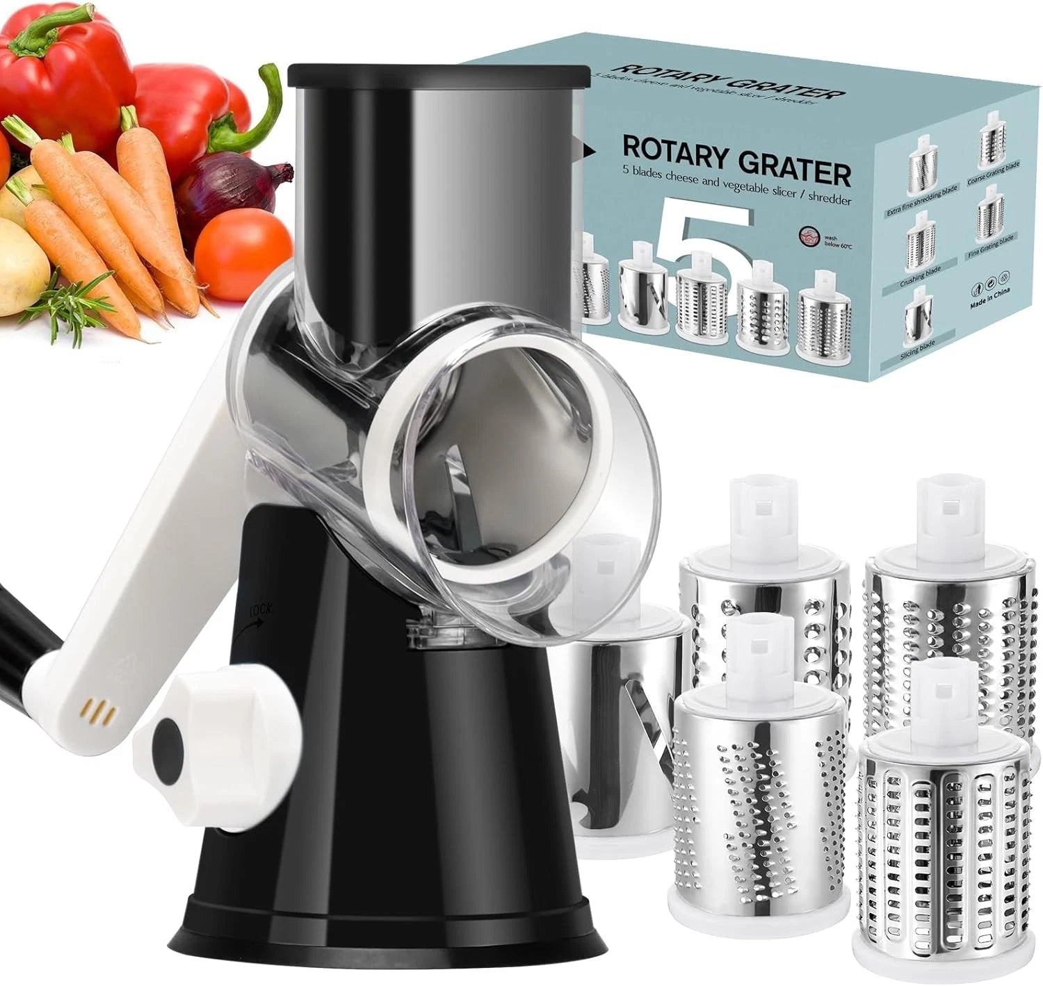 Rotating cheese grater, hand-cranked, kitchen shredder, quick cut 07FC0E-D4 - KOEEK