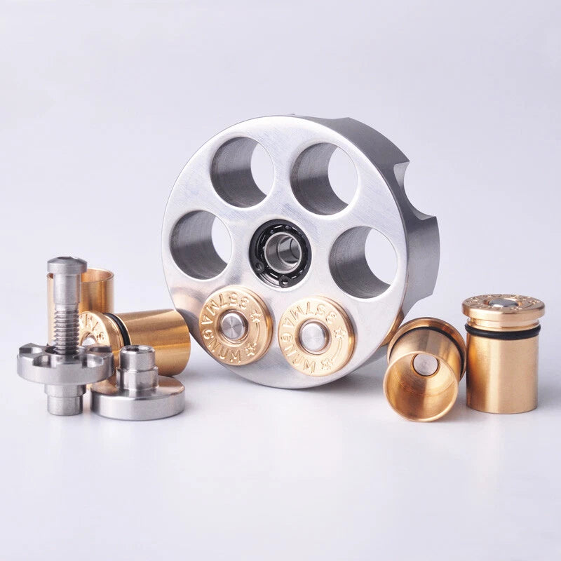 Stainless Steel Revolver Finger Spinner Hand Fidget Pocket EDC Toy Brass Bullets 07FC0E-D4 - KOEEK