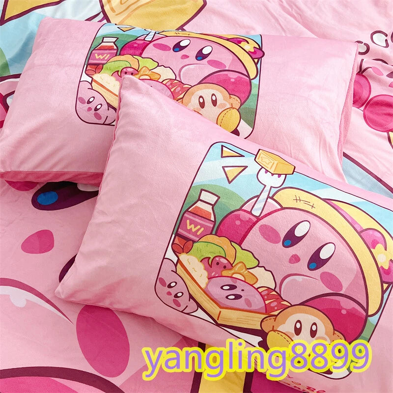 Anime Kirby Velvet Bed Sheet Pillowcase Quilt Cover Double Queen Bedding Set 4pc 07FC0E-D4 - KOEEK