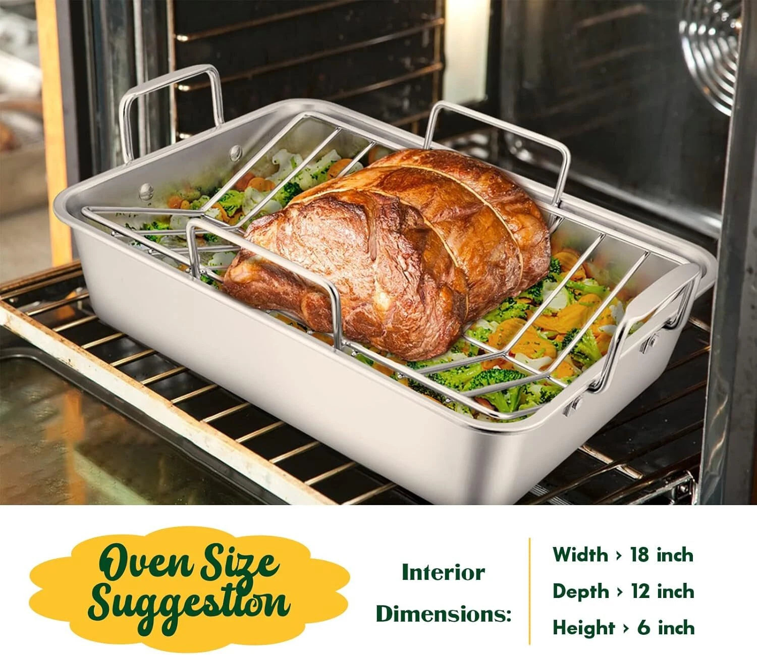 Roasting pan, 16 x 11.5-inch stainless steel turkey roasting pan (with rack) 07FC0E-D4 - KOEEK
