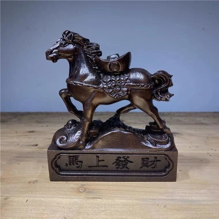13x5x15cm Vietnamese Agarwood Carved Horse Figurine Feng Shui Wealth Sculpture 07FC0E-D4 - KOEEK