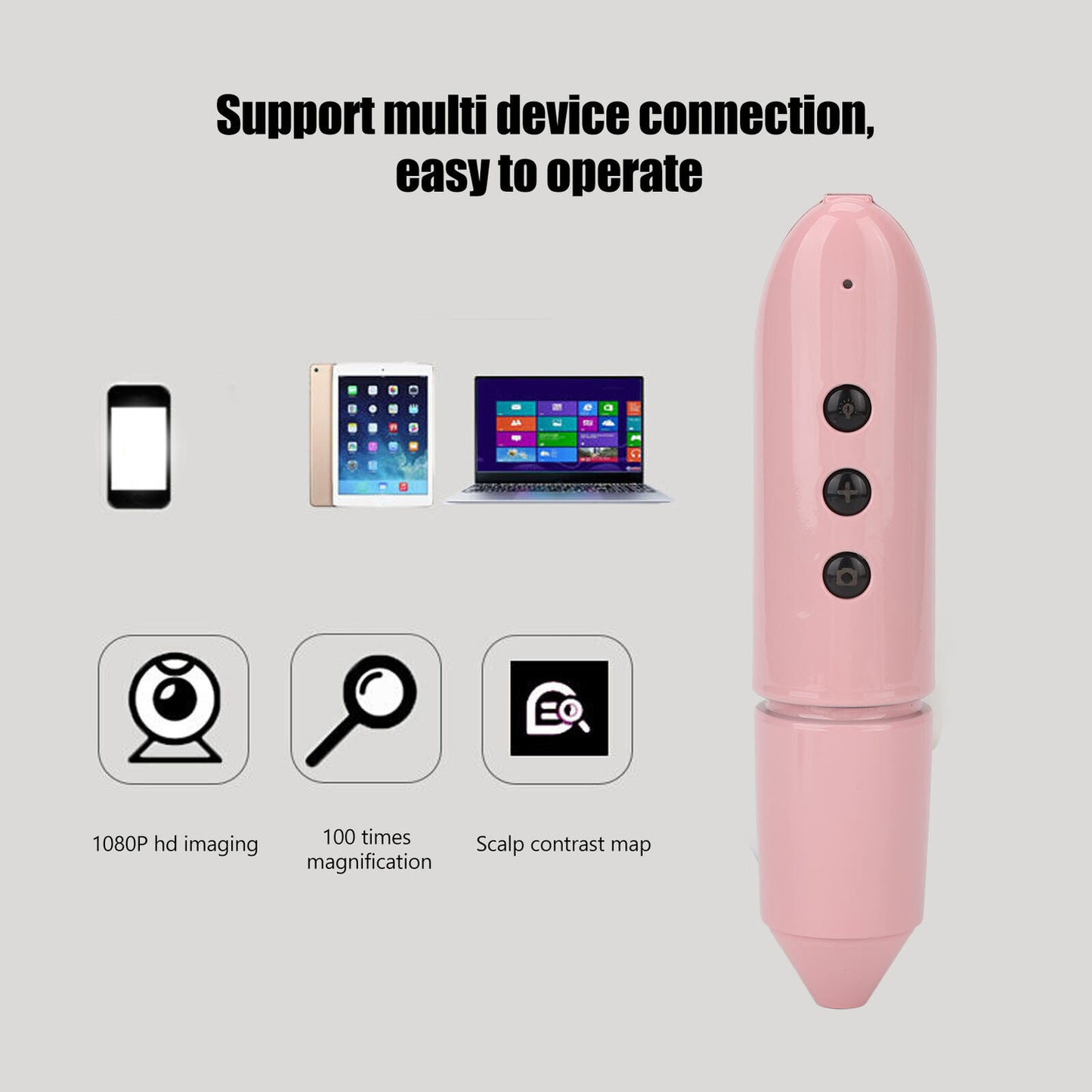 new Hair Detector Scalp Skin 2MP Camera 100x WIFI Facial Tester Pink For Analyse