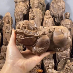 Agarwood Pixiu Figurine Pair 16cm Wood Carving Feng Shui Office Home Decor 07FC0E-D4 - KOEEK