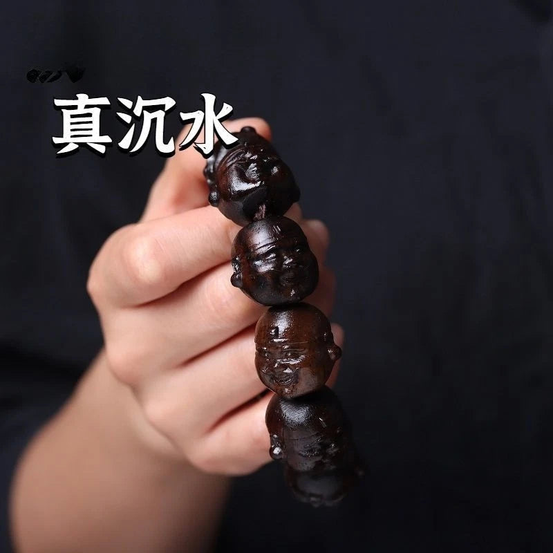 Agarwood Carved Laughing Buddha Wealth God Bead 25mm Bracelet Charm Car Pendant 07FC0E-D4 - KOEEK