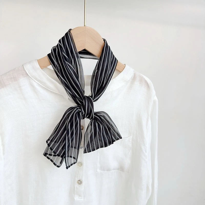 Womens Real Silk Black Stripe Scarf Fashion Necktie Neckerchief Fashion Accesory 07FC0E-D4 - KOEEK