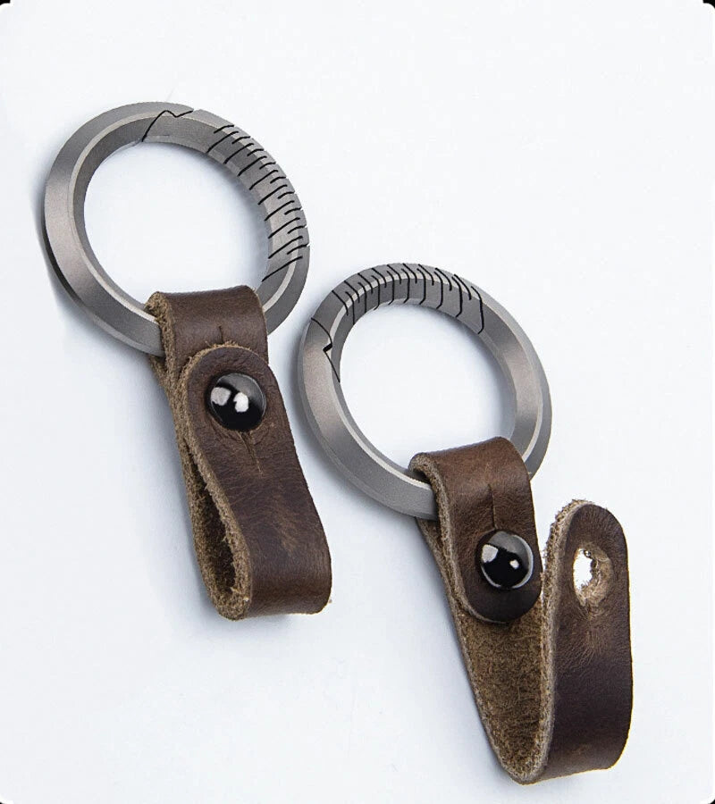 EDC TC4 Titanium + Leather Keychain Portable Removable Key Ring Pendant Set Tool EDC - KOEEK