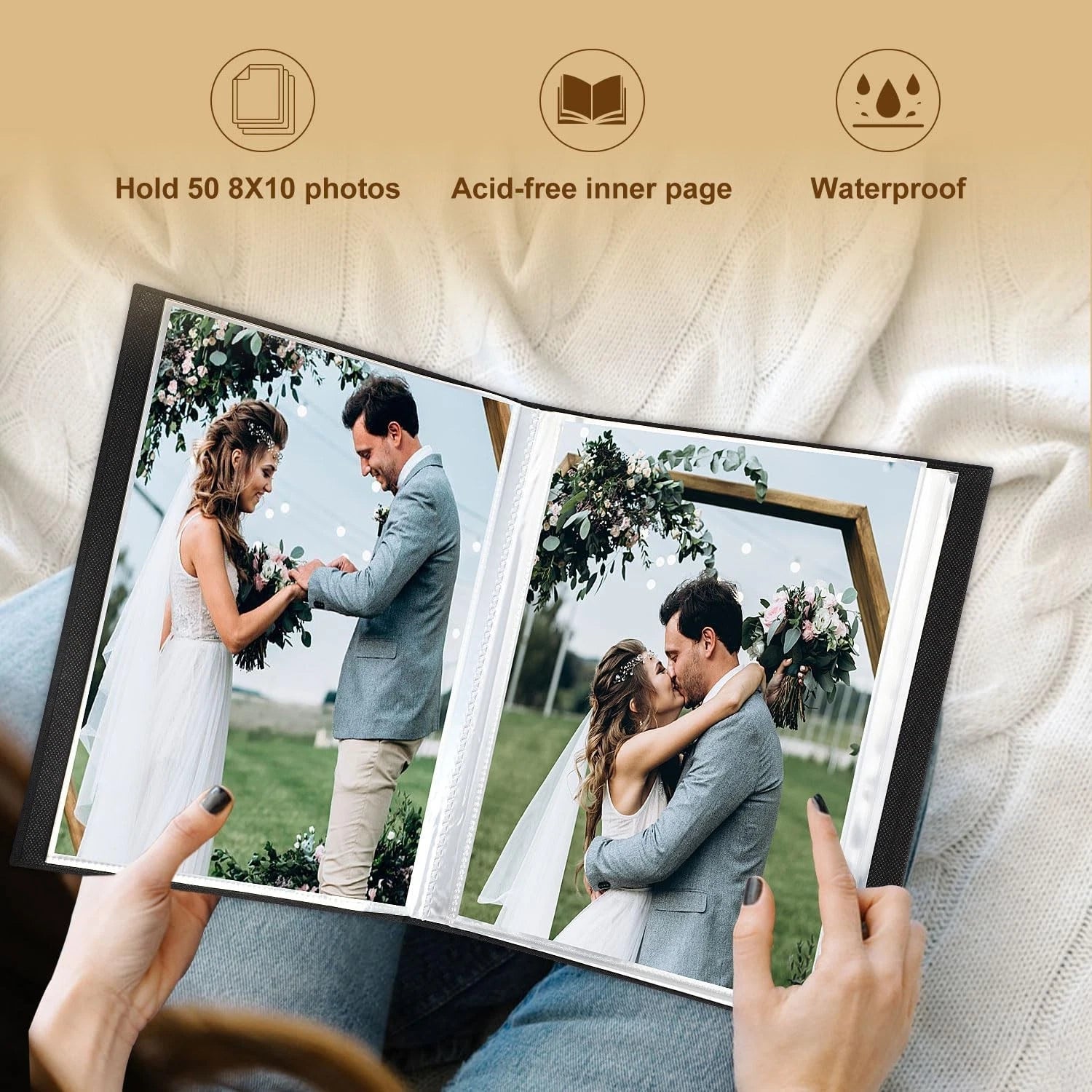 Wedding Photo Album 8x10, Each Pack holds 50 Pictures Slip in Pockets (White) 07FC0E-D4 - KOEEK