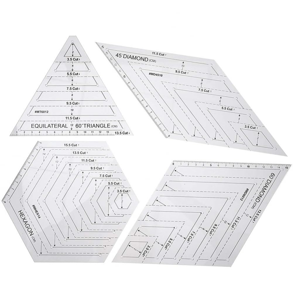 ny 4 stk quiltningslineal, håndlavede quiltningsskabeloner, 60 graders trekant og diamant