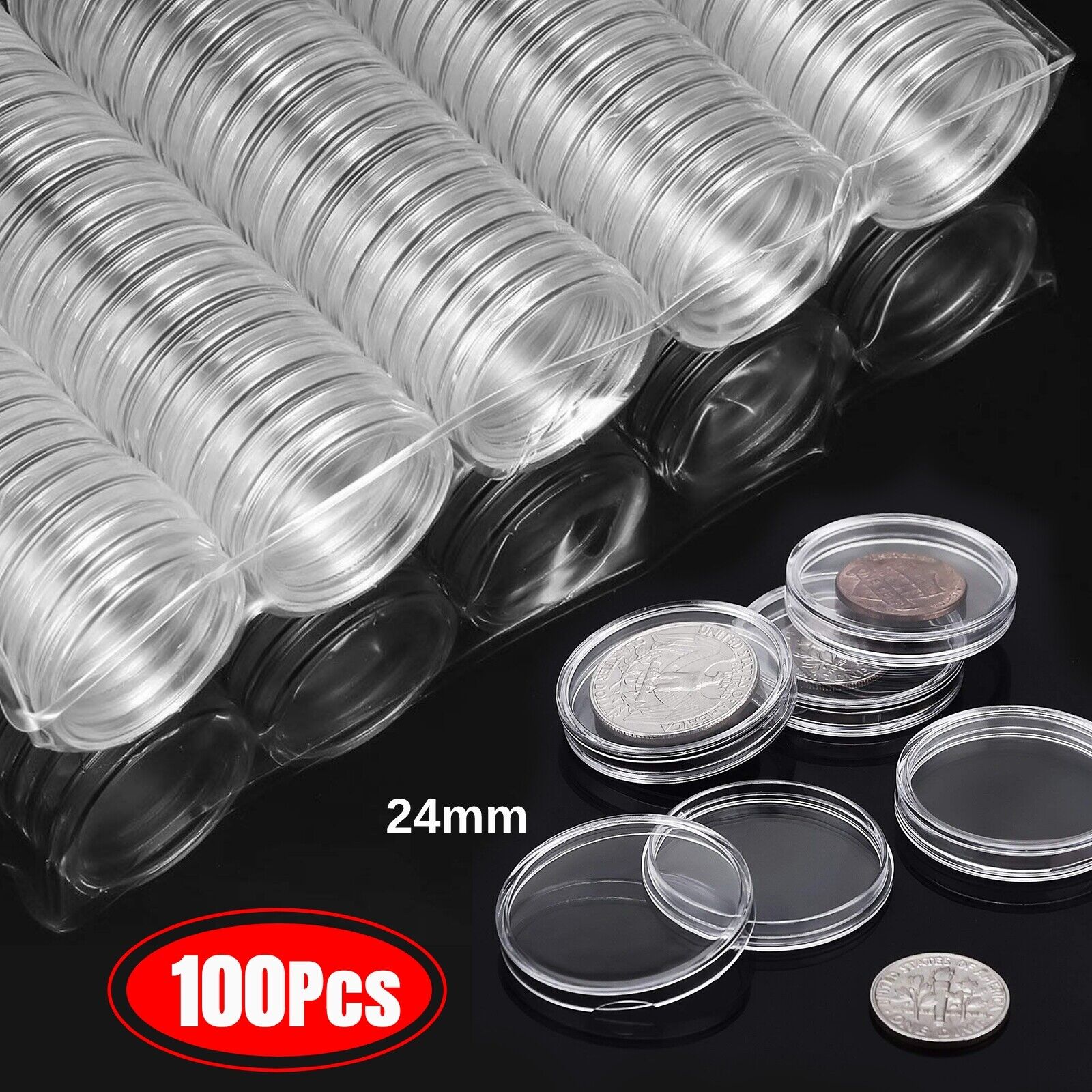 100pcs 24mm Coin Storage Holder Capsules Display Case Container for US Quarters koeek - KOEEK