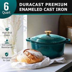 6-Quart Enameled Cast Iron Dutch Oven Pan with Lid, Heavy Duty, Oven Safe 07FC0E-D4 - KOEEK