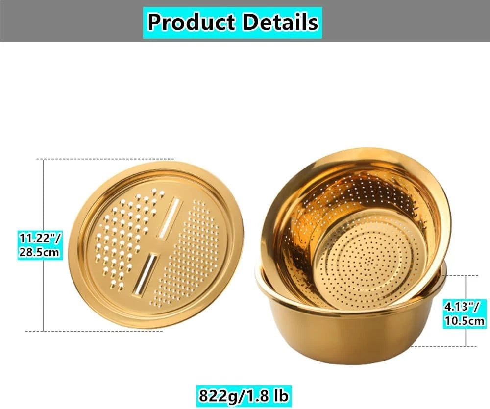 3 pieces/set Strainer Set Stainless Steel Vegetable Slicer Fruit Potato 07FC0E-D4 - KOEEK
