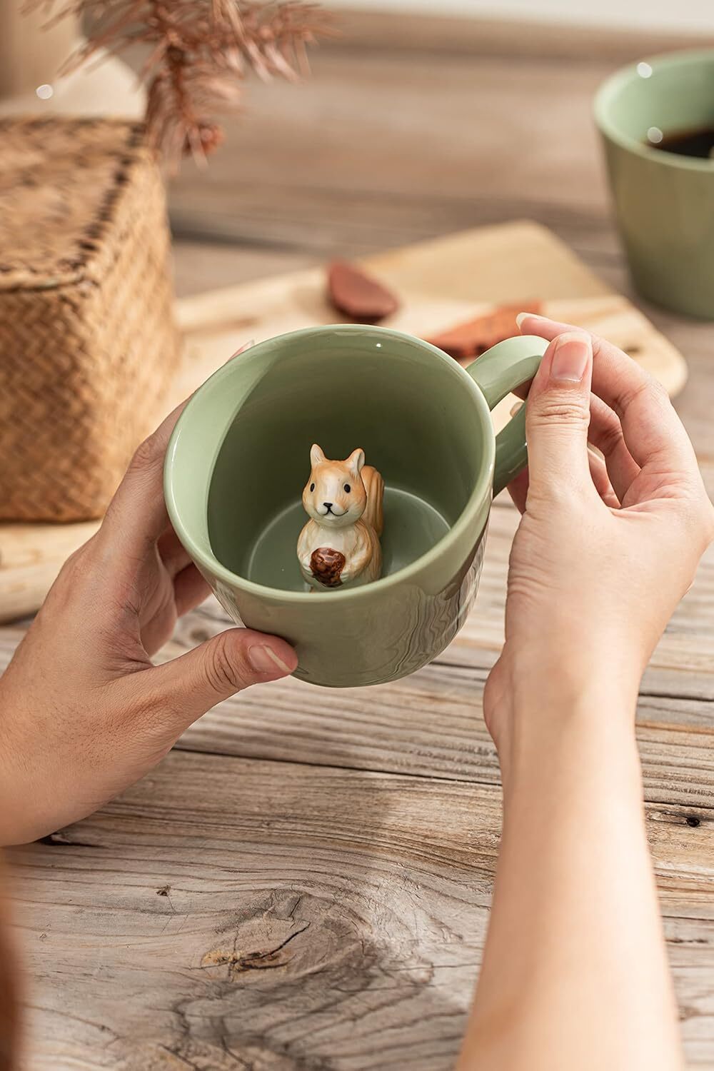 new DIHOclub Squirrel Ceramic Cup Hidden 3D Animal Inside Mug,Cute Light Green DIHOCLUB - KOEEK