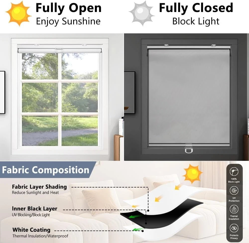 Wireless blackout roller blinds, cord spring system indoor blinds 07FC0E-D4 - KOEEK