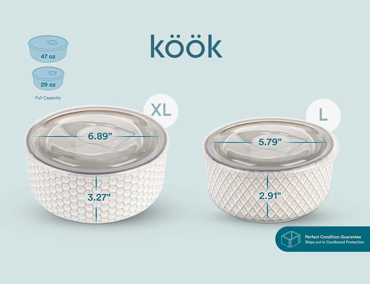 Ceramic Nesting Bowl with Lid, Embossed, Food Storage Container, Kitchen Bowl 07FC0E-D4 - KOEEK