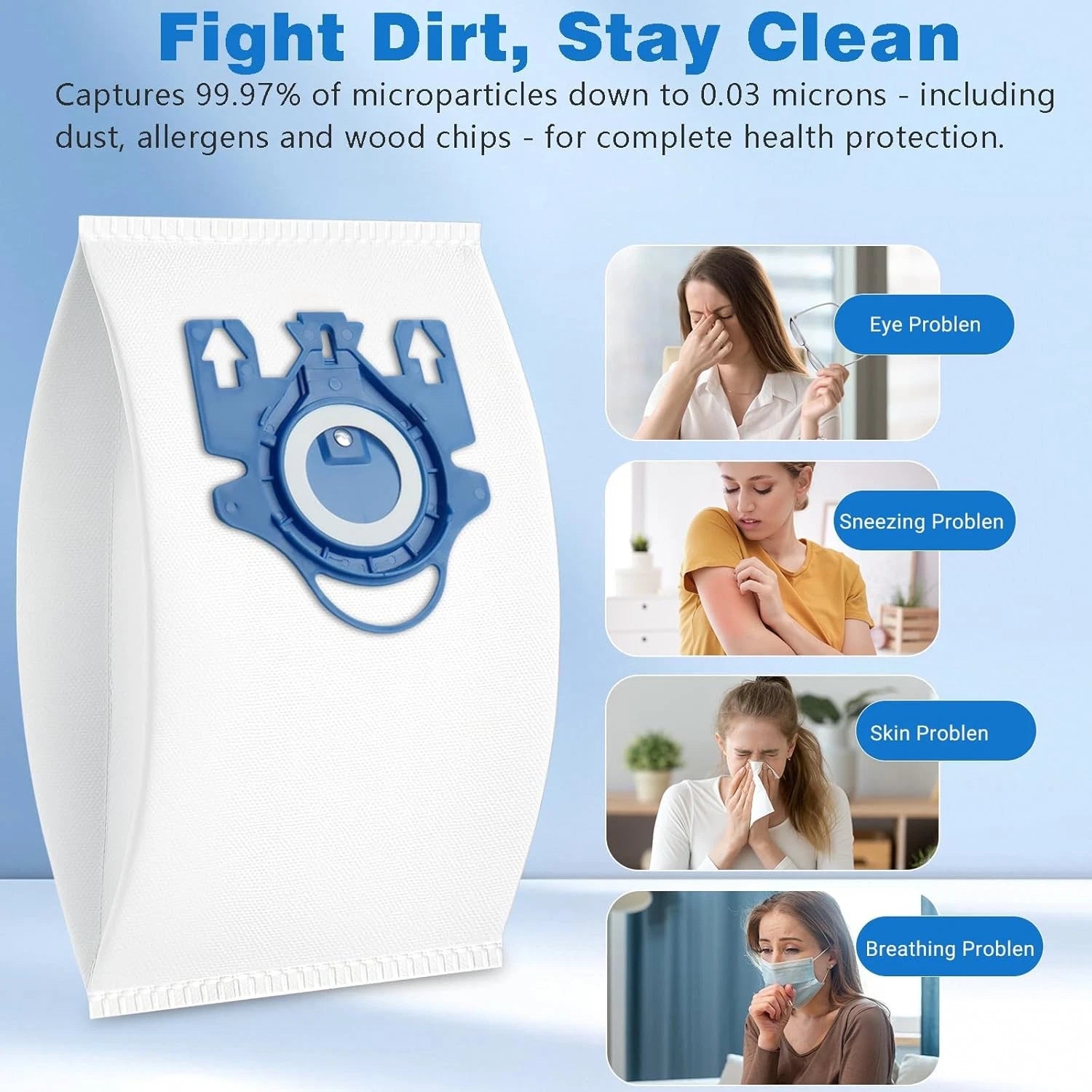 14 Pack 3D Airclean GN Vacuum Bags Compatible with Miele Classic C1, Complete 07FC0E-D4 - KOEEK