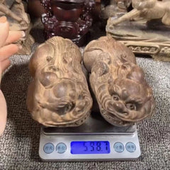Agarwood Pixiu Figurine Pair 16cm Wood Carving Feng Shui Office Home Decor 07FC0E-D4 - KOEEK