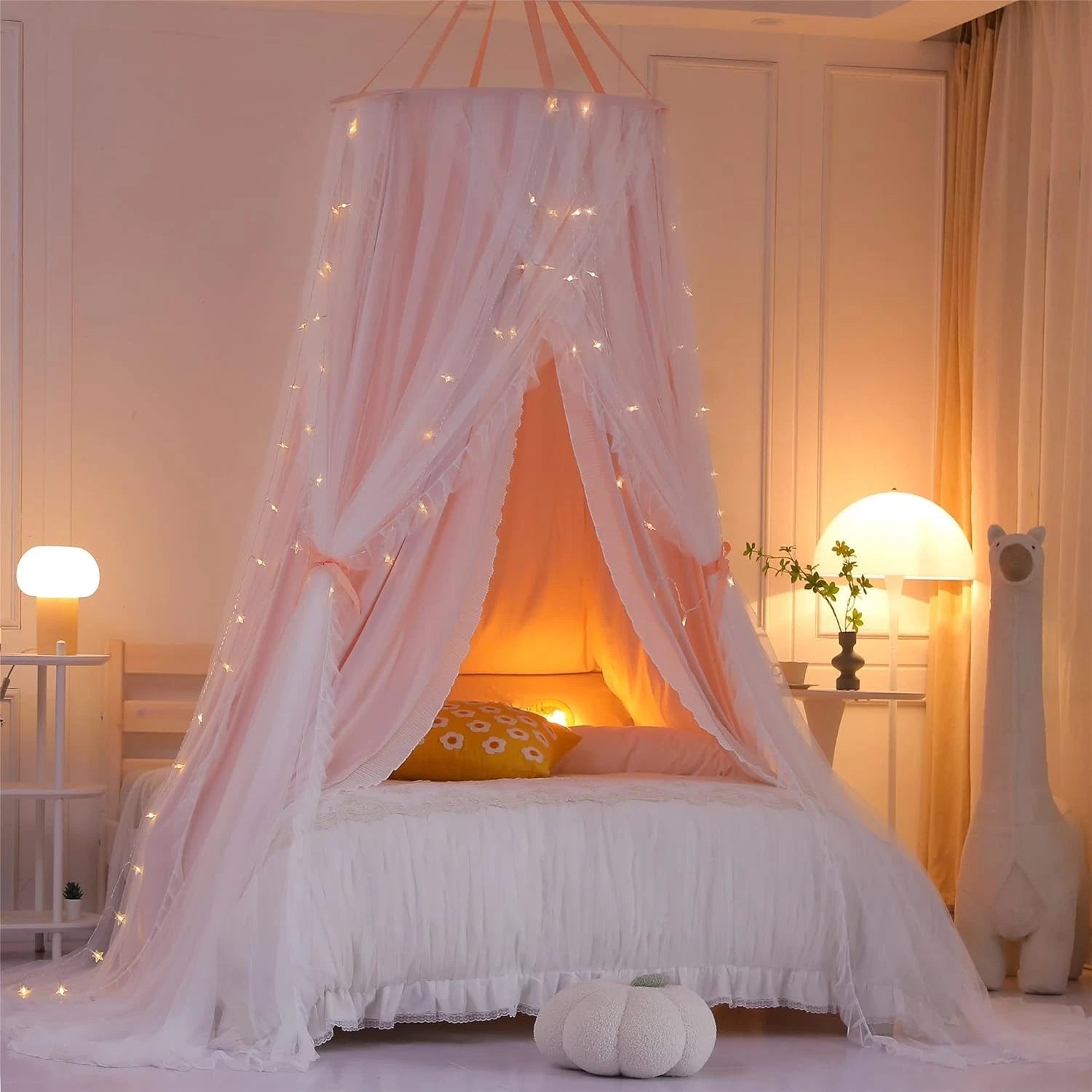 Double Layer Princess Round Dome Canopy Bed Curtain for Girls Adults,Children 07FC0E-D4 - KOEEK