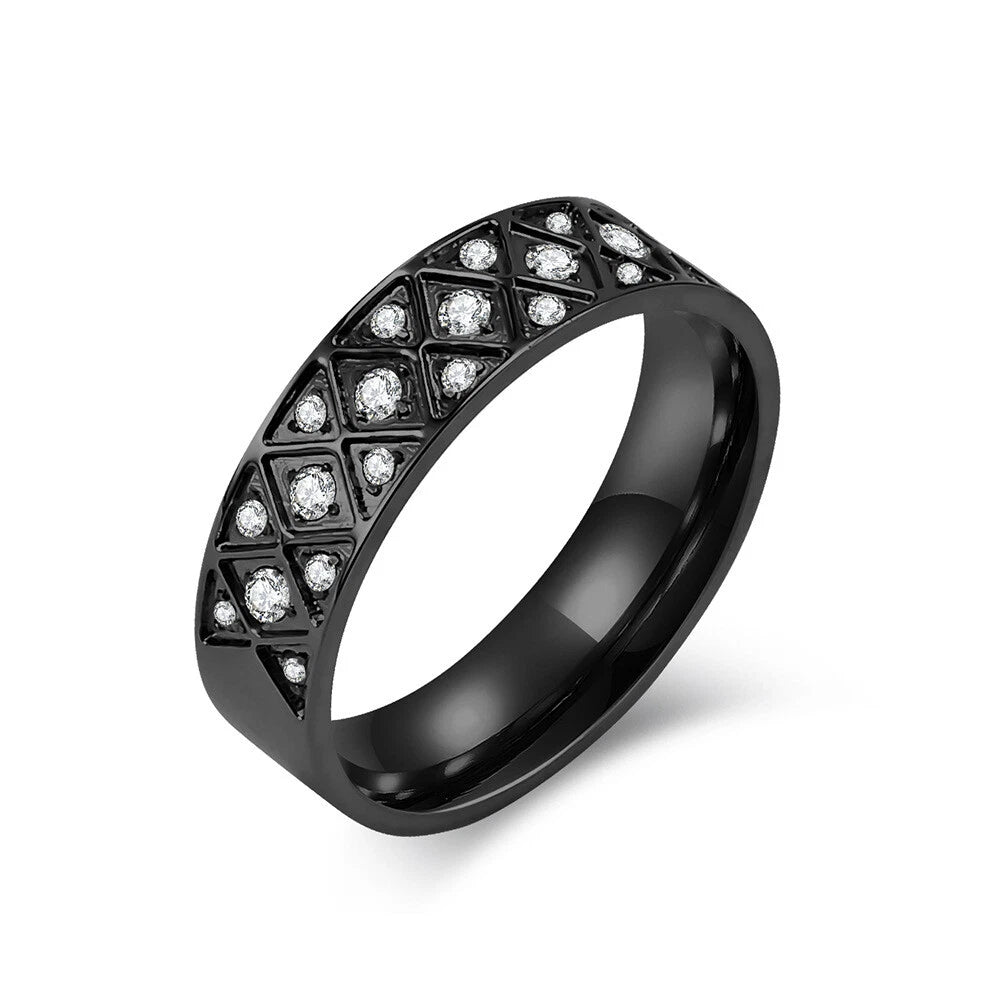 1 PC Men's Women's Stainless Steel Zircon Diamond Ring Finger Ring, 6#-12# 07FC0E-D4 - KOEEK