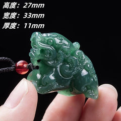 Natural Jadeite Blue Water Flying Qilin Pendant Icy Jade Wealth Mens Necklace 07FC0E-D4 - KOEEK