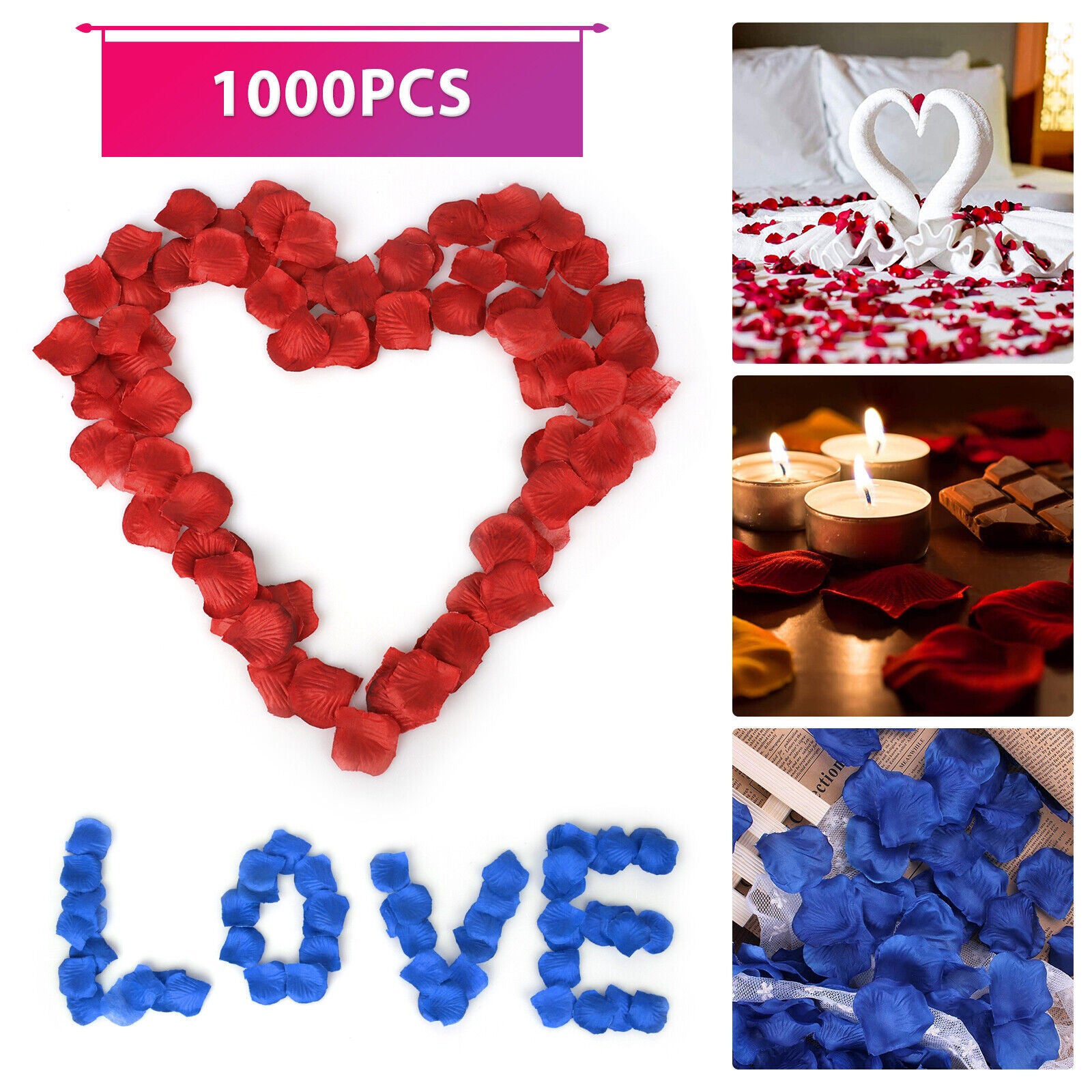 1000PCS Set Artificial Fake Rose Petals Wedding Event Romantic Night Party Decor koeek - KOEEK