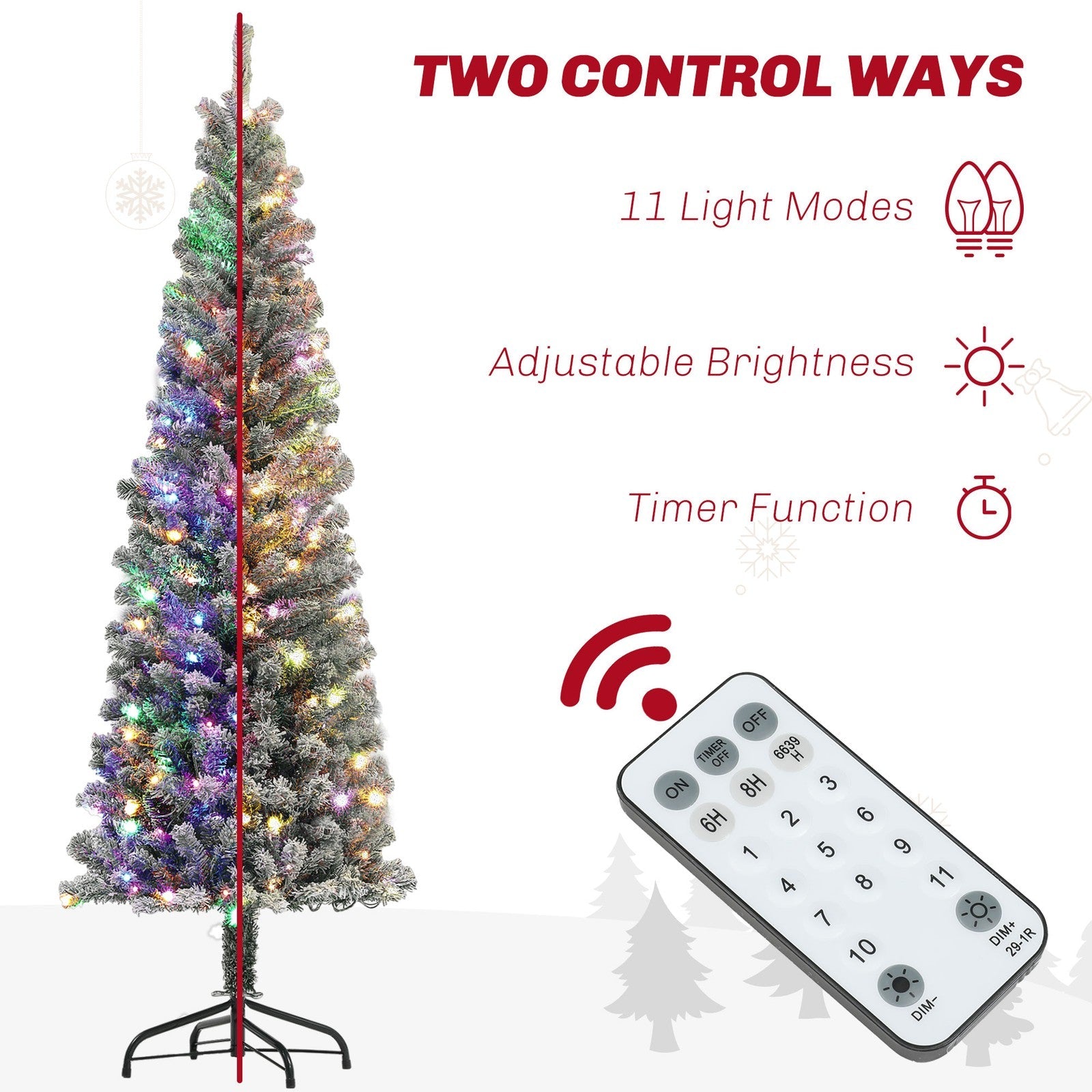HOMCOM 6 ft Pencil Christmas Tree, Pre-Lit Xmas Tree w/ Dual Color Lights HOMCOM - KOEEK