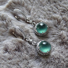 Natural Chrysoprase Long Earrings With Diamonds Fresh Noble Light 07FC0E-D4 - KOEEK
