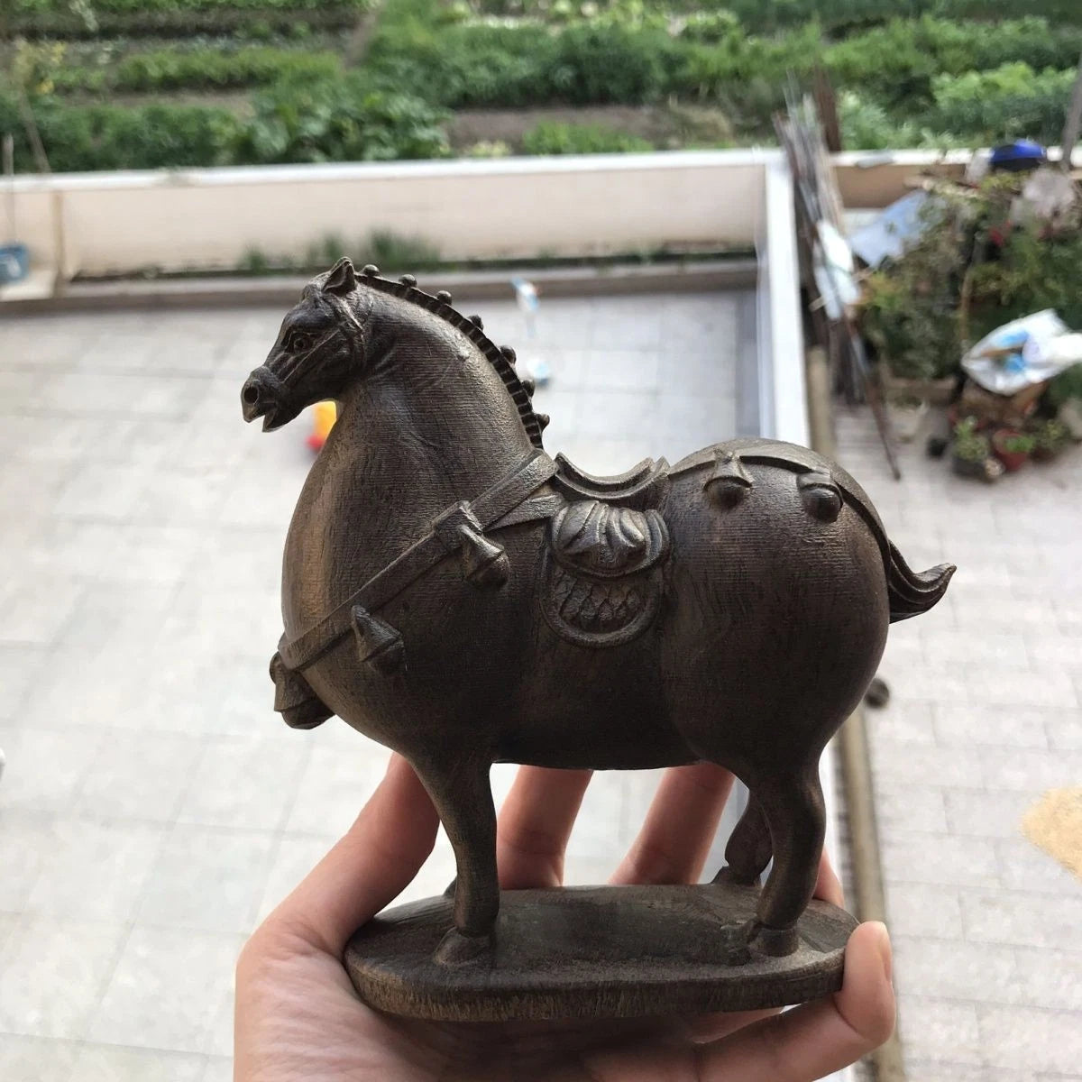 14x15cm Vietnamese Agarwood Carved Tang Horse Figurine Feng Shui Sculpture Gift 07FC0E-D4 - KOEEK
