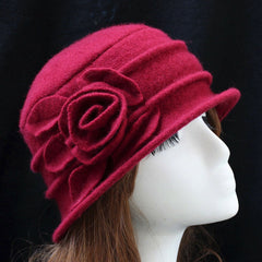 ny Dame Elegant Ull Blomster Hat Vinter Vintage Cloche Bøtte Cap