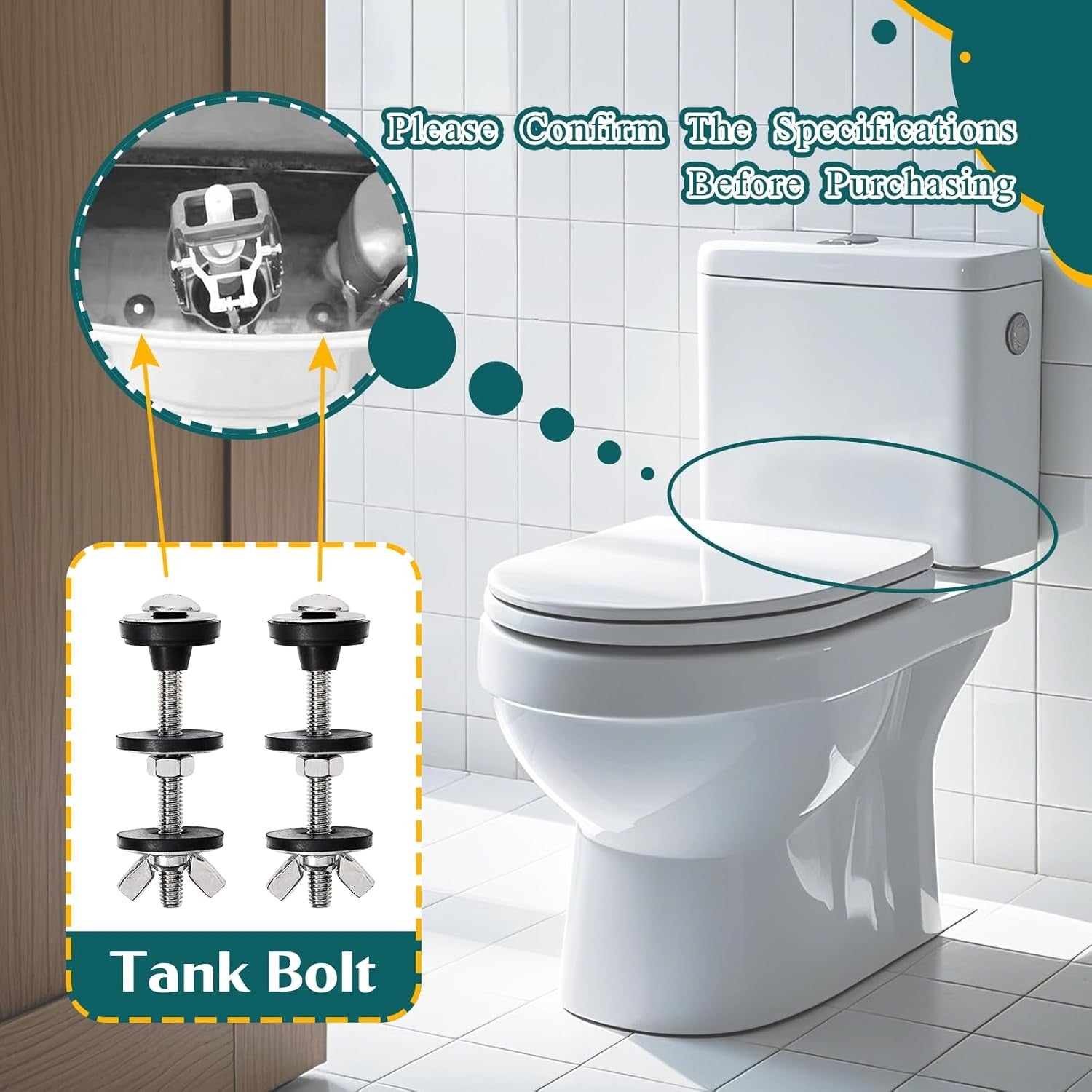 used 2PCS M6 Universal Toilet Tank to Bowl Bolts Kit, Heavy Duty Metallic + Black 07FC0E-D4 - KOEEK