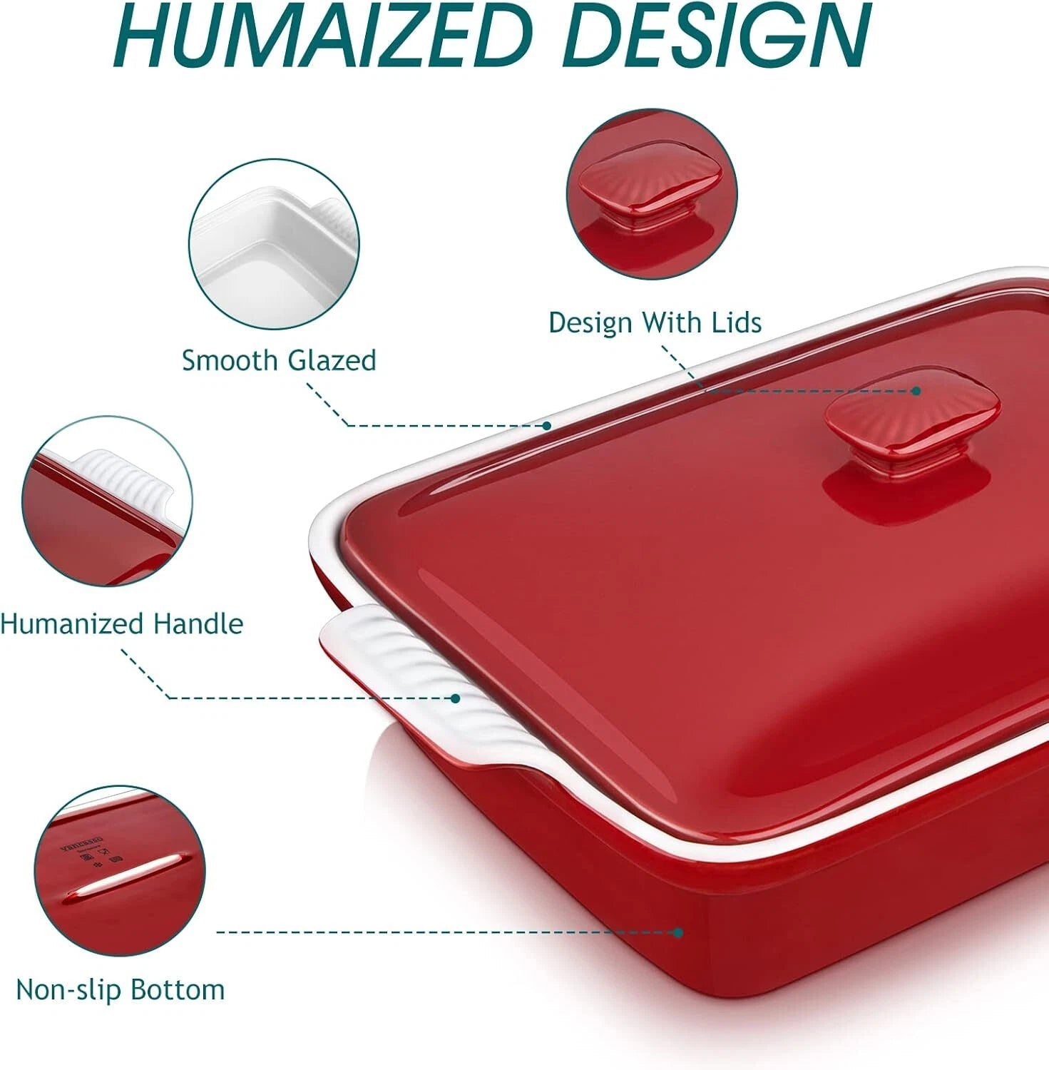 Casserole, 13x9 Baking Pan, 3.8-Quart Casserole Set , with Lid, Red 07FC0E-D4 - KOEEK