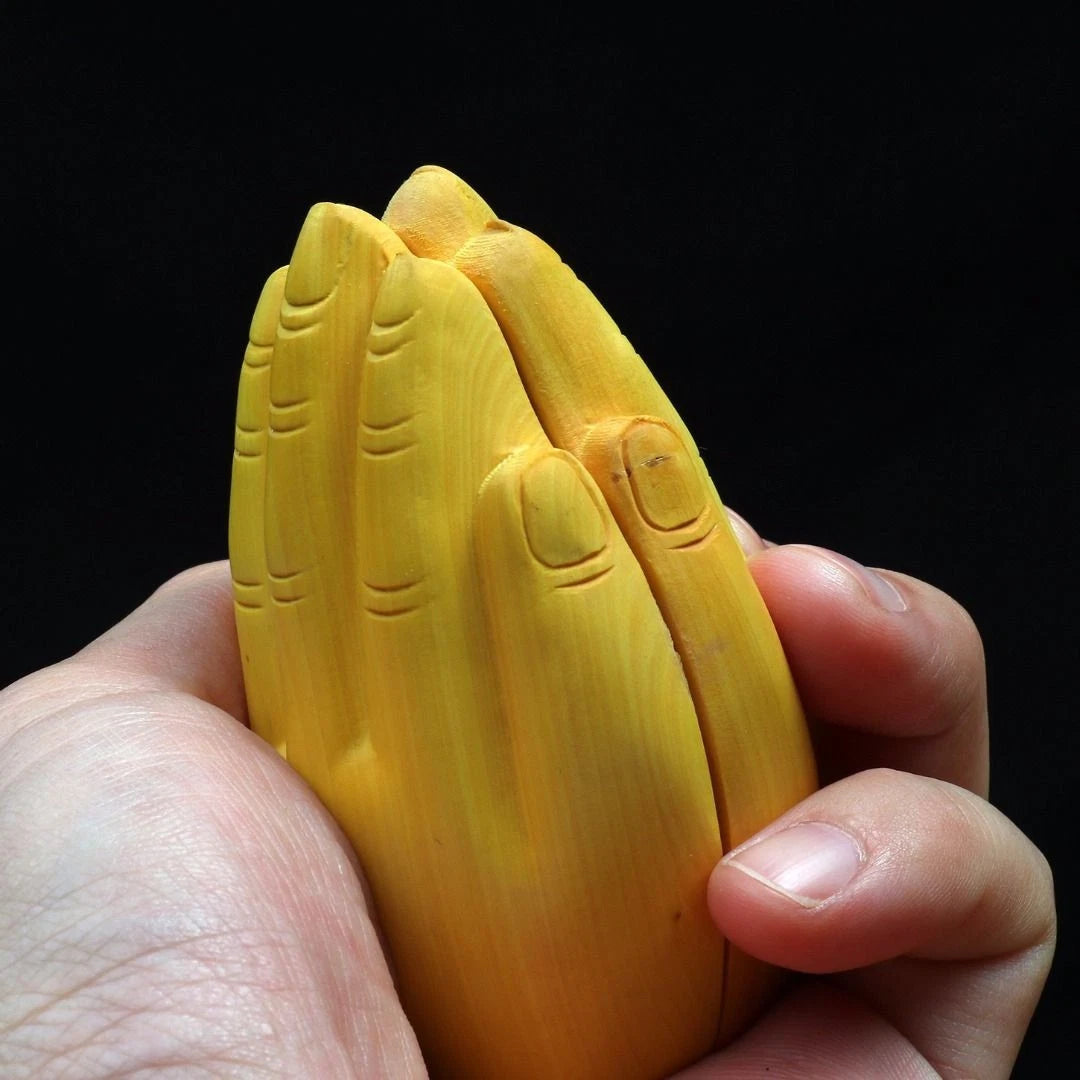 Boxwood Carved Guanyin Guardian Figurine Wooden Handheld Buddha Statue 07FC0E-D4 - KOEEK