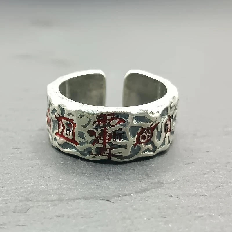 Silver Plated Hammered Open Ring Adjustable Ziweihui Wuyue Talisman 07FC0E-D4 - KOEEK