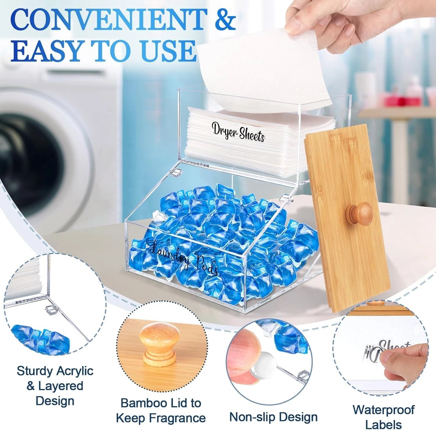 laundry detergent pod container and dryer sheet holder,acrylic dryer sheets 07FC0E-D4 - KOEEK