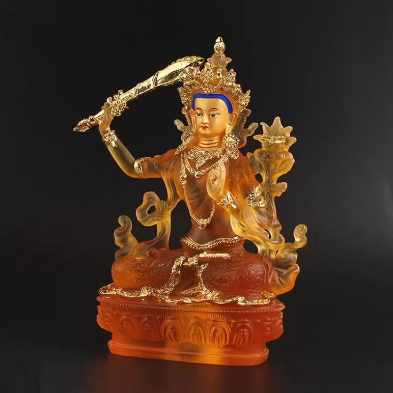 23cm Exquisitely Resin Handpaninted Manjusri Bodhisattva Buddha Statue Ornament 07FC0E-D4 - KOEEK