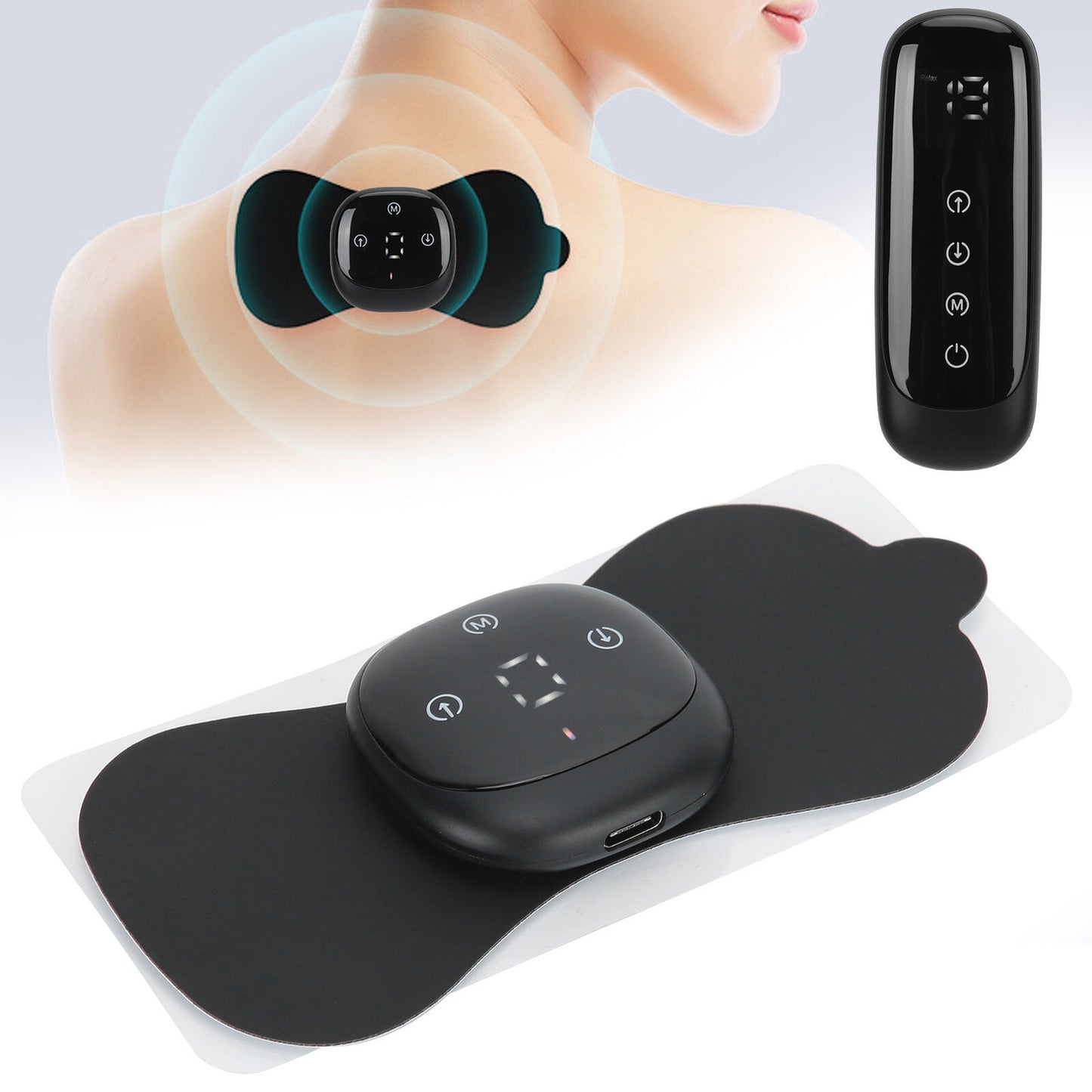 new Neck Massager Relieve EMS Massage Patch Sticker Wireless Massage Pad(Black ) HGF koeek - KOEEK