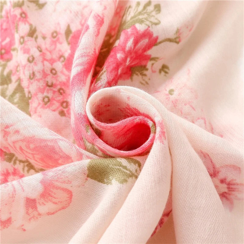Womens Pink Floral Shawl Tassel Romantic Soft Flower Print Pashmina Wrap Scarf 07FC0E-D4 - KOEEK