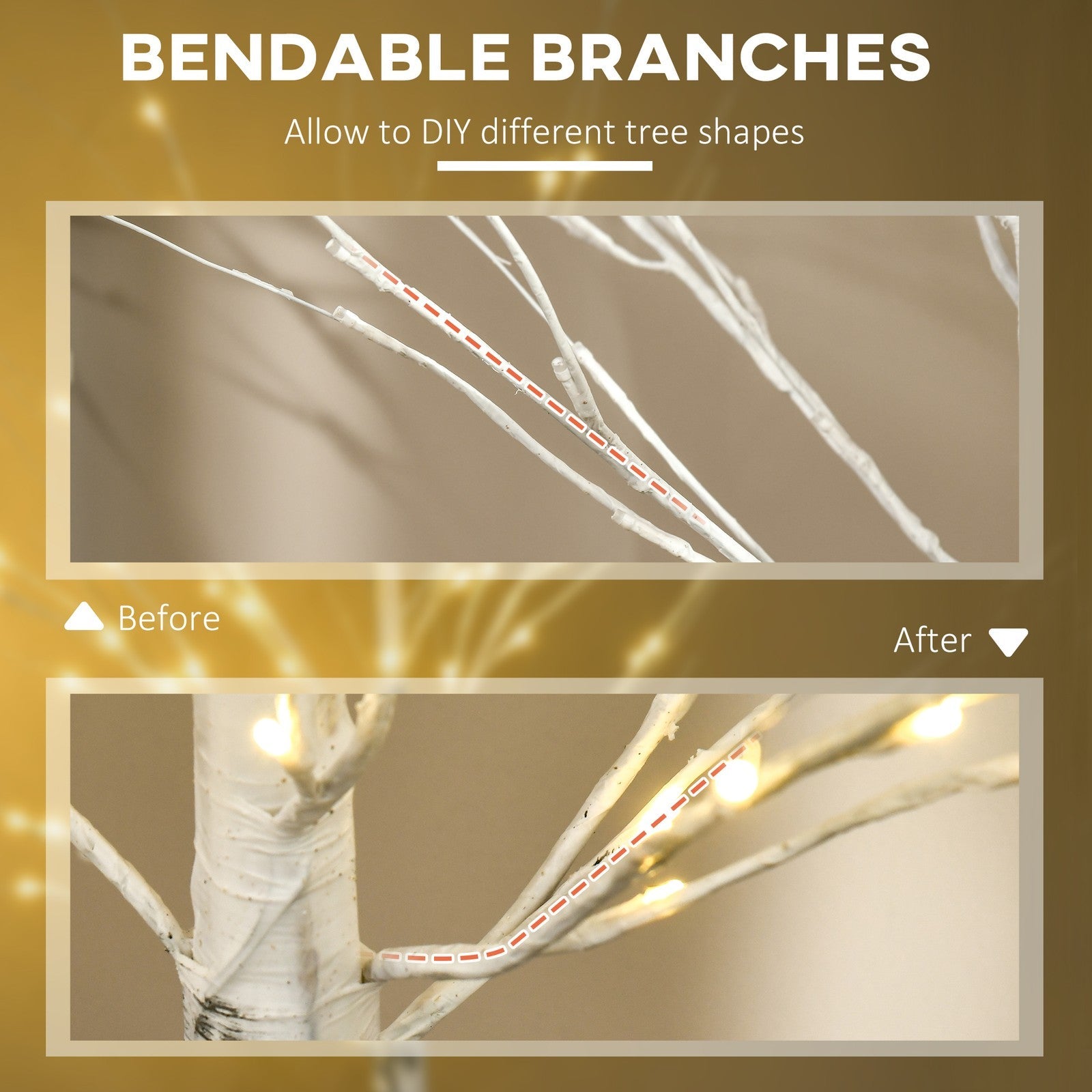 HOMCOM 5ft Artificial White Birch Tree Light w/ 96 Warm White Pre-Lit LED Light HOMCOM - KOEEK