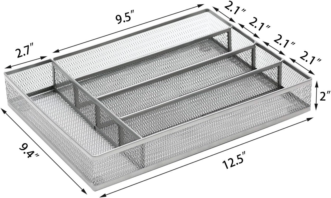 Drawer Organizer, Silverware Flatware, Mesh Wire, Non-Slip, 5 Components, Silver 07FC0E-D4 - KOEEK