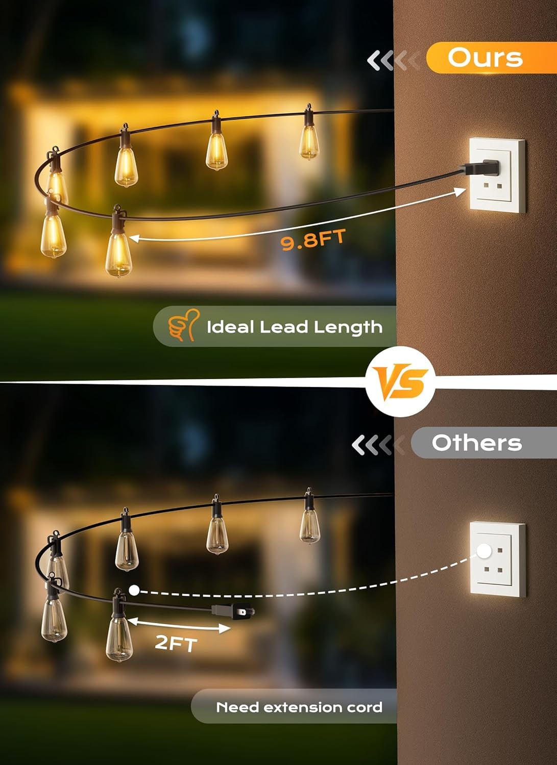 Brightown Outdoor String Lights, 100FT ST38 LED Patio Lights Shatterproof, Dimma BRIGHTOWN - KOEEK